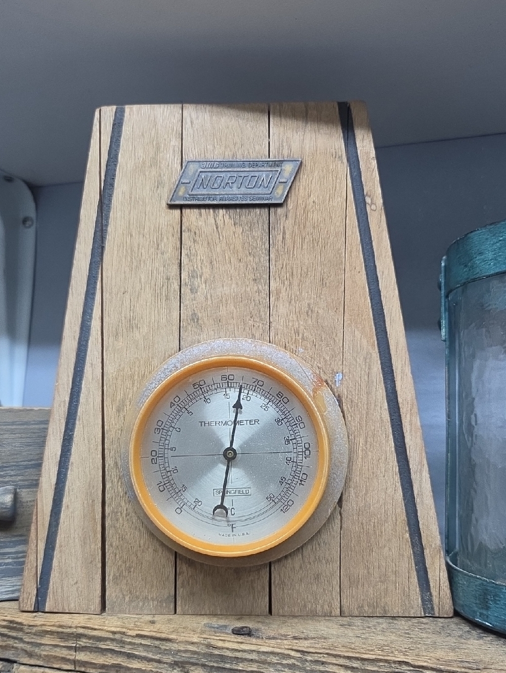Vintage Norton Wood Wall Thermometer - Brown